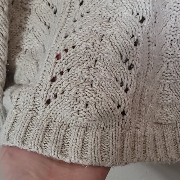 Vintage Liz Claiborne Chunky Knit Sweater Size L Ivory Cream Linen VNeck Coastal - Picture 11 of 13